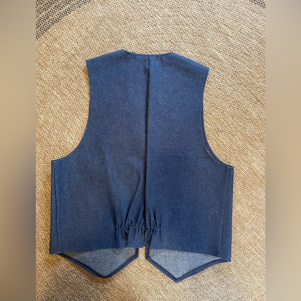 Vintage Hand painted denim vest with green & yellow floral motif size M